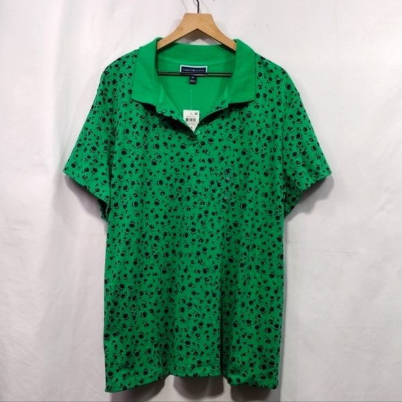 NWT Karen Scott Floral Polo Top Women's 3X Green Cottagecore Retro Casual Comfy - Picture 1 of 11